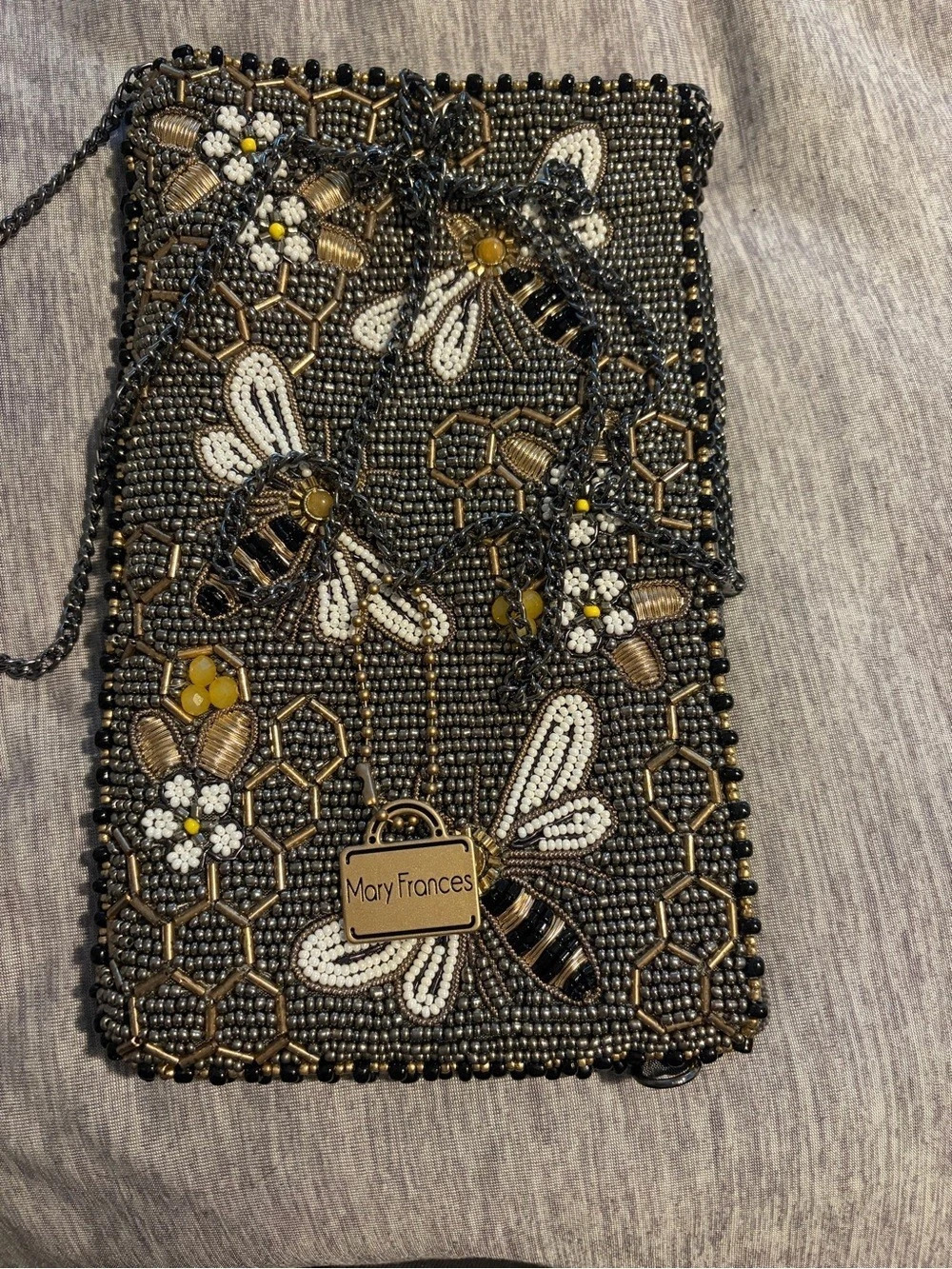 Mory Frances Beaded Floral Clutch in Black & Gold